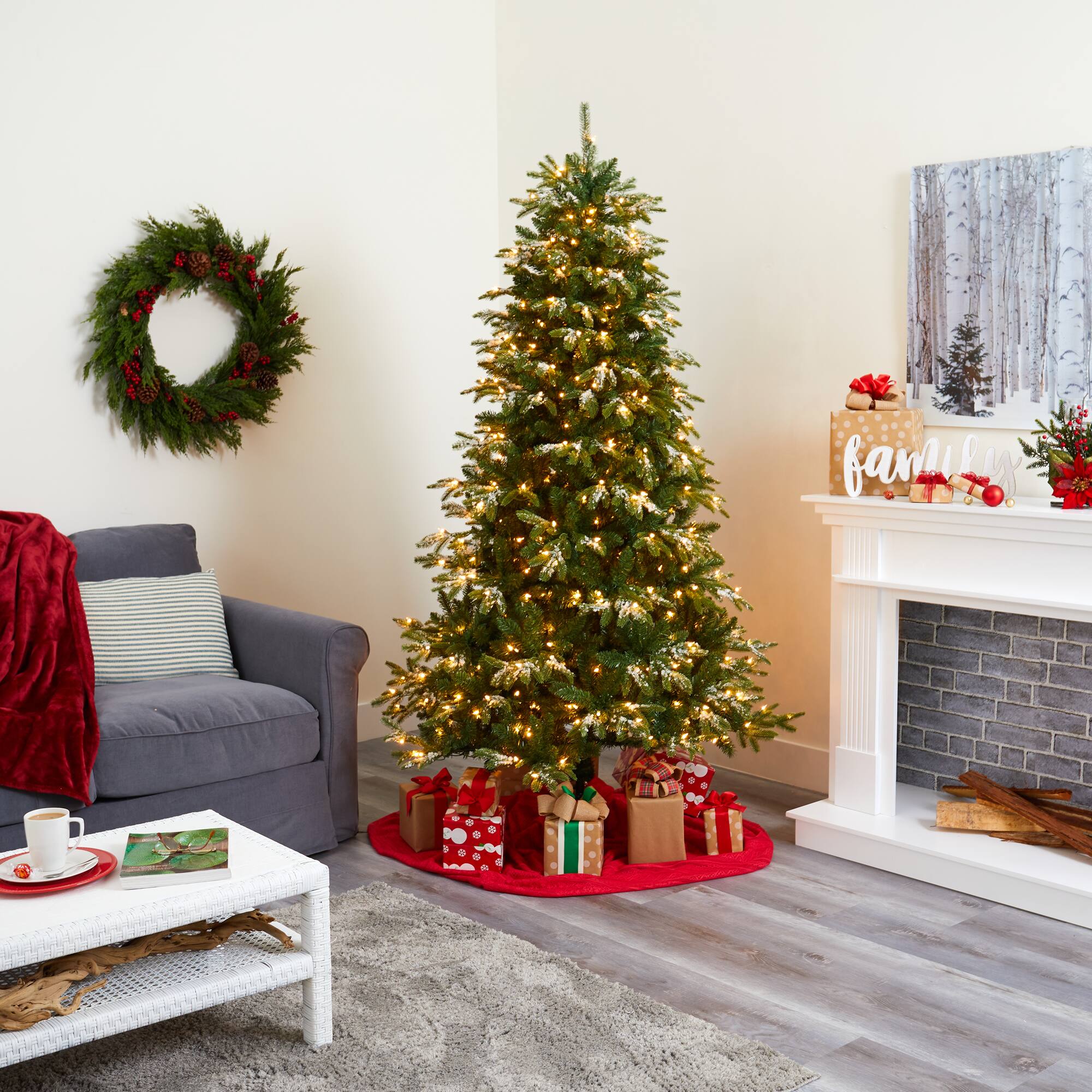 7ft. Pre-Lit Snowed Grand Teton Artificial Christmas Tree with Clear LED Lights